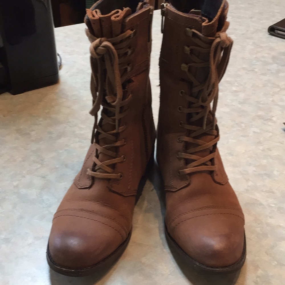 Indigo brown leather boots
